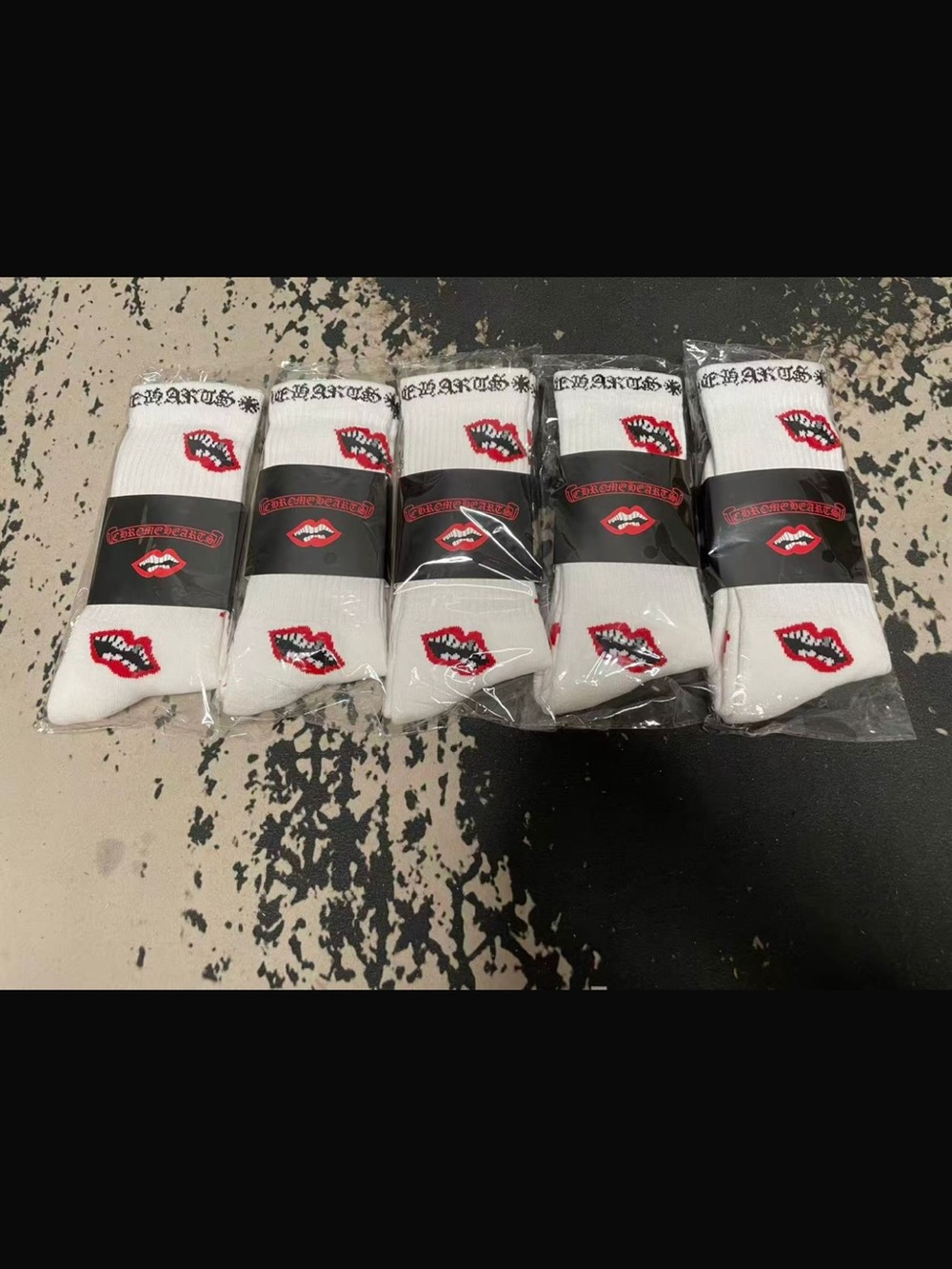 Chrome Hearts White Crew Socks with Red Lip Logo - Pack of 1